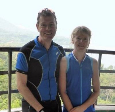 Ruth and Phil Dunnell Cycling on the  tour with redspokes